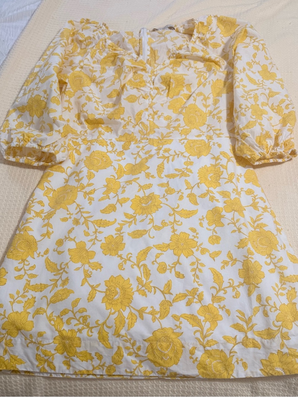 LOFT White Dress with Yellow Floral Embroidery